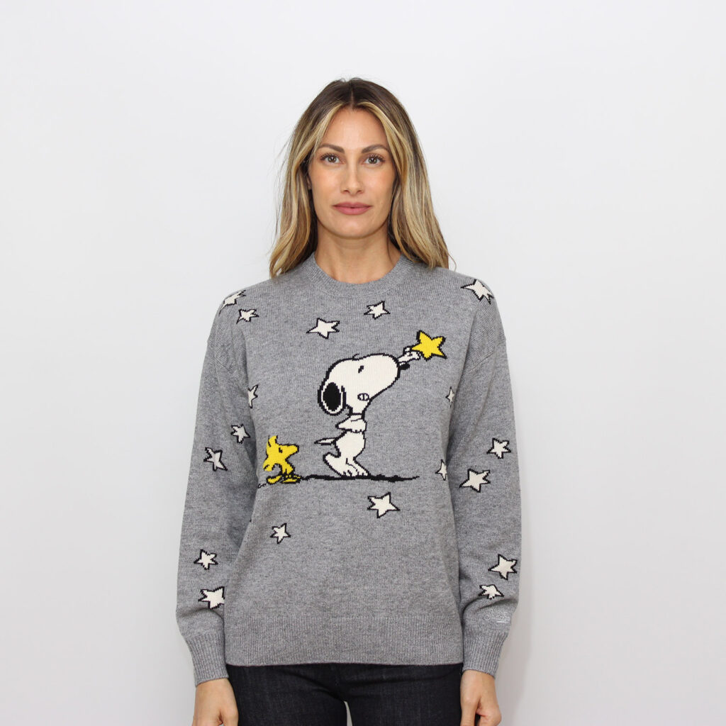 Maglia con intarsio Snoopy Stars grigio melange