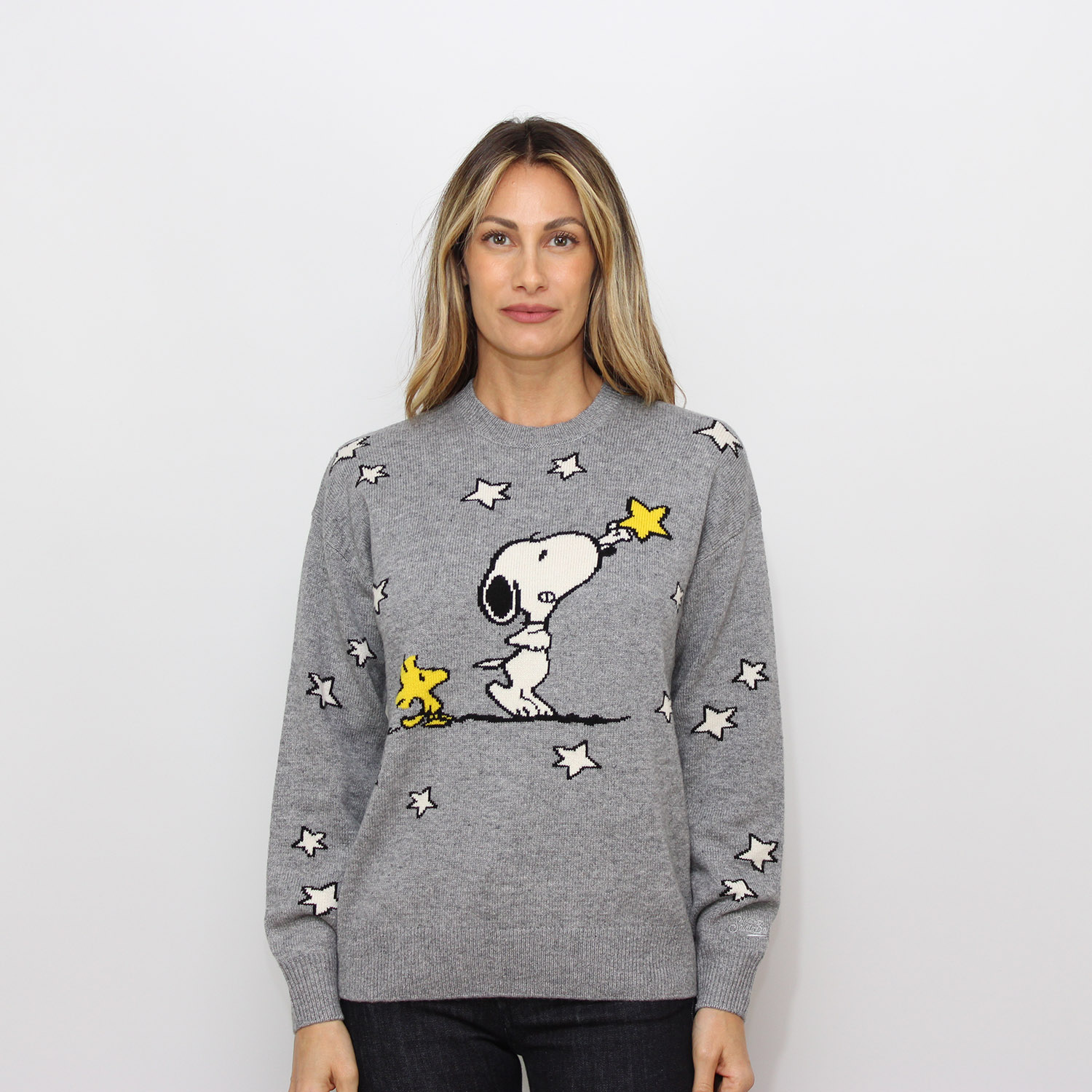 Maglia con intarsio Snoopy Stars grigio melange