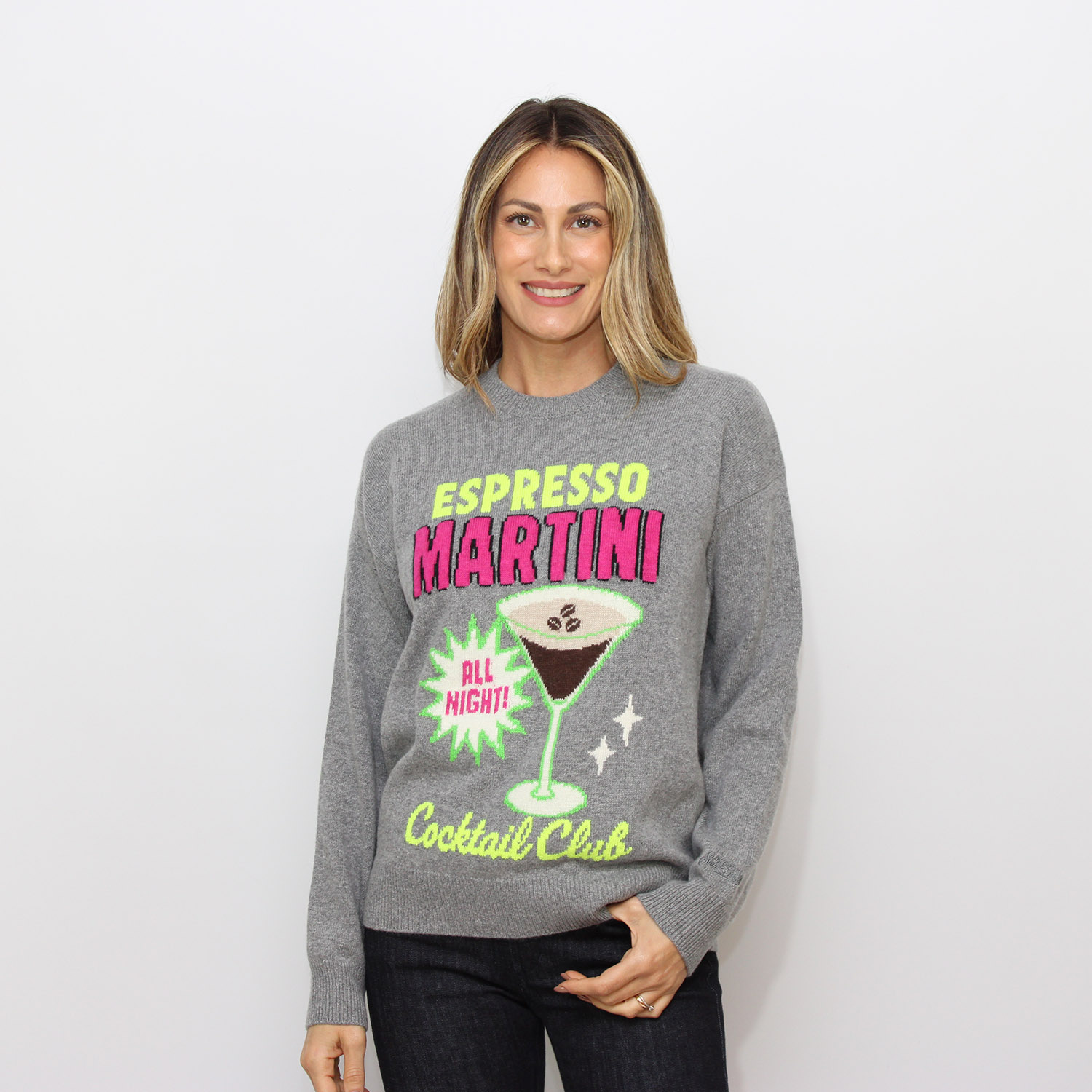 Maglia con intarsio fluo espresso Martini grigio melange
