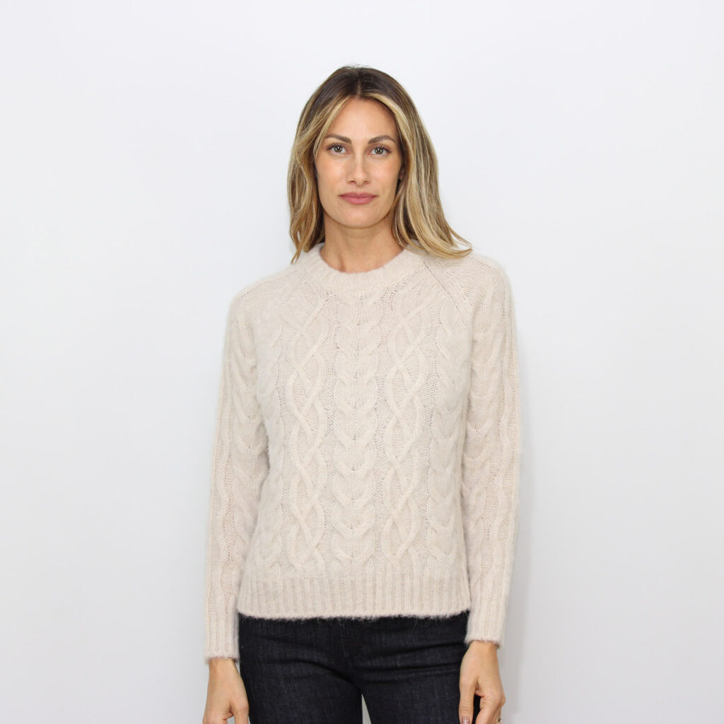 Maglia girocollo intrecciata burro