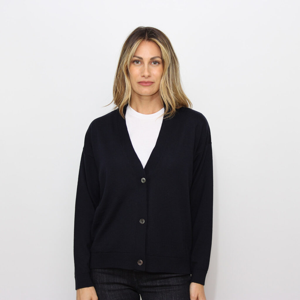 Cardigan scollo V in lana merinos blu notte