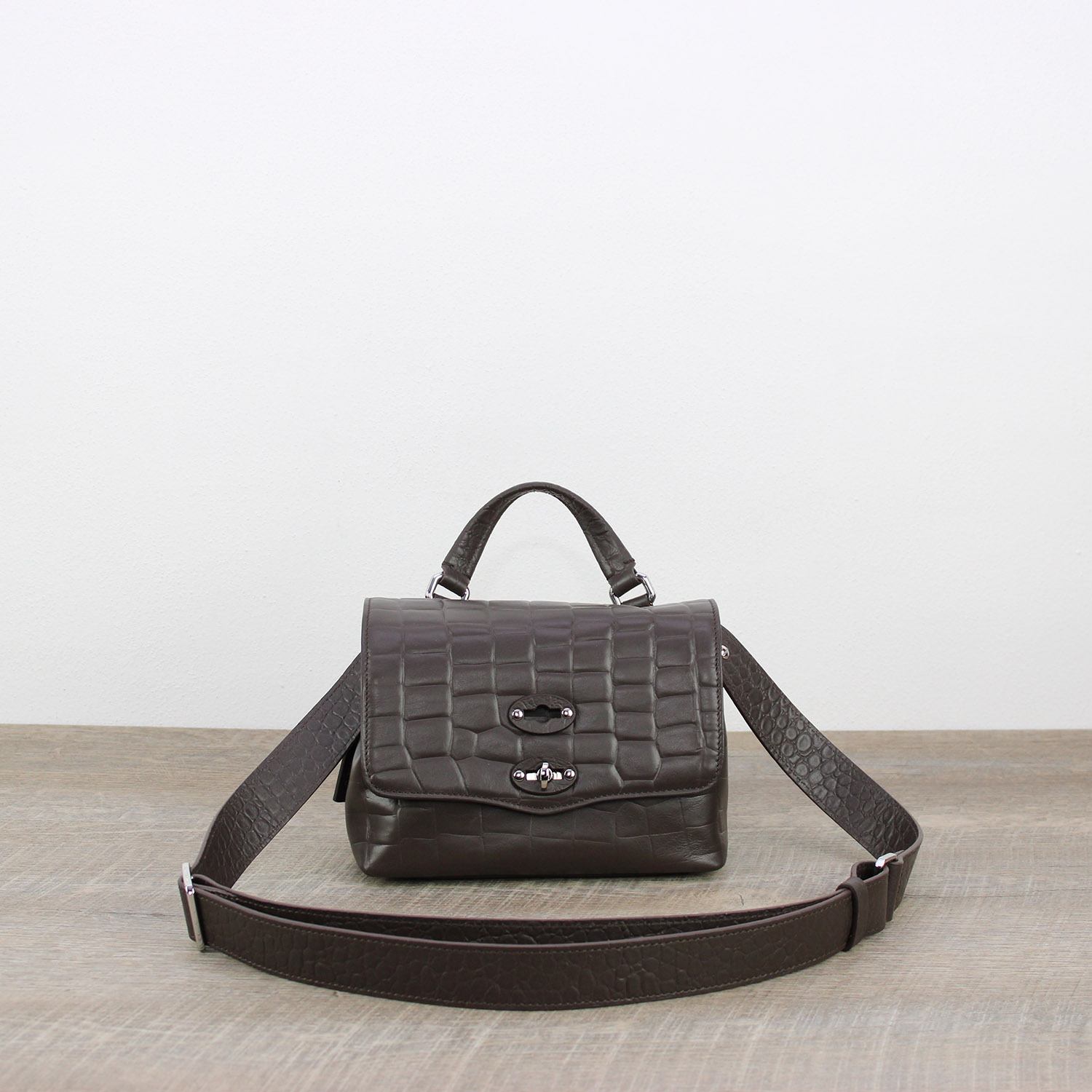 Postina® Foulard 70 Baby in pelle stampata brown espresso